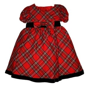 Plaid Holiday Dress with Velvet trim